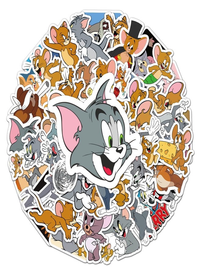 Ash & Roh Cute Cartoon Stickers for Kids, 50 Pcs Cute Stickers for Water Bottles - Cute Stickers Pack Gift for Kids Teen Birthday Party (Tom & Jerry) - Image 1